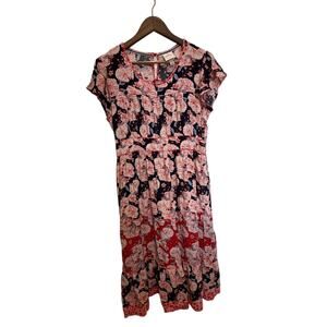 Knox Rose Women's Red Blue Floral Short Sleeve Dress, Size L